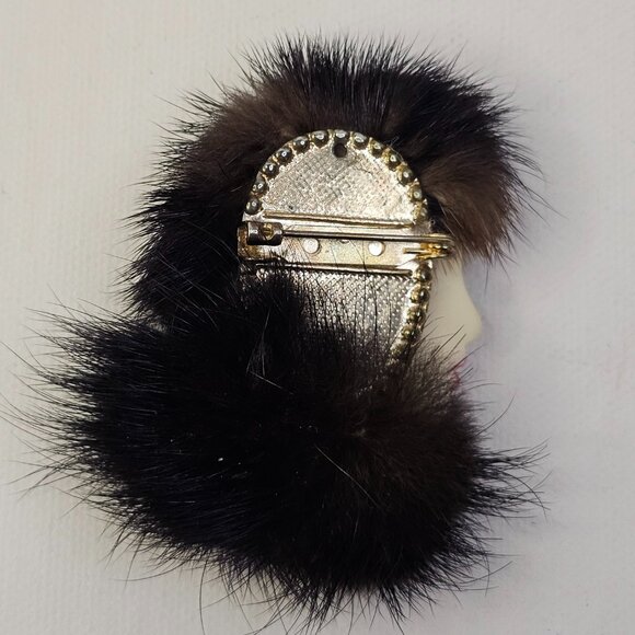 Vintage Porcelain Woman Face Brooch Unmarked Silhouette Pin #2 - Picture 3 of 9